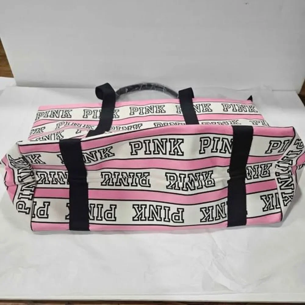 PINK Victoria's secret pink white striped tote bag